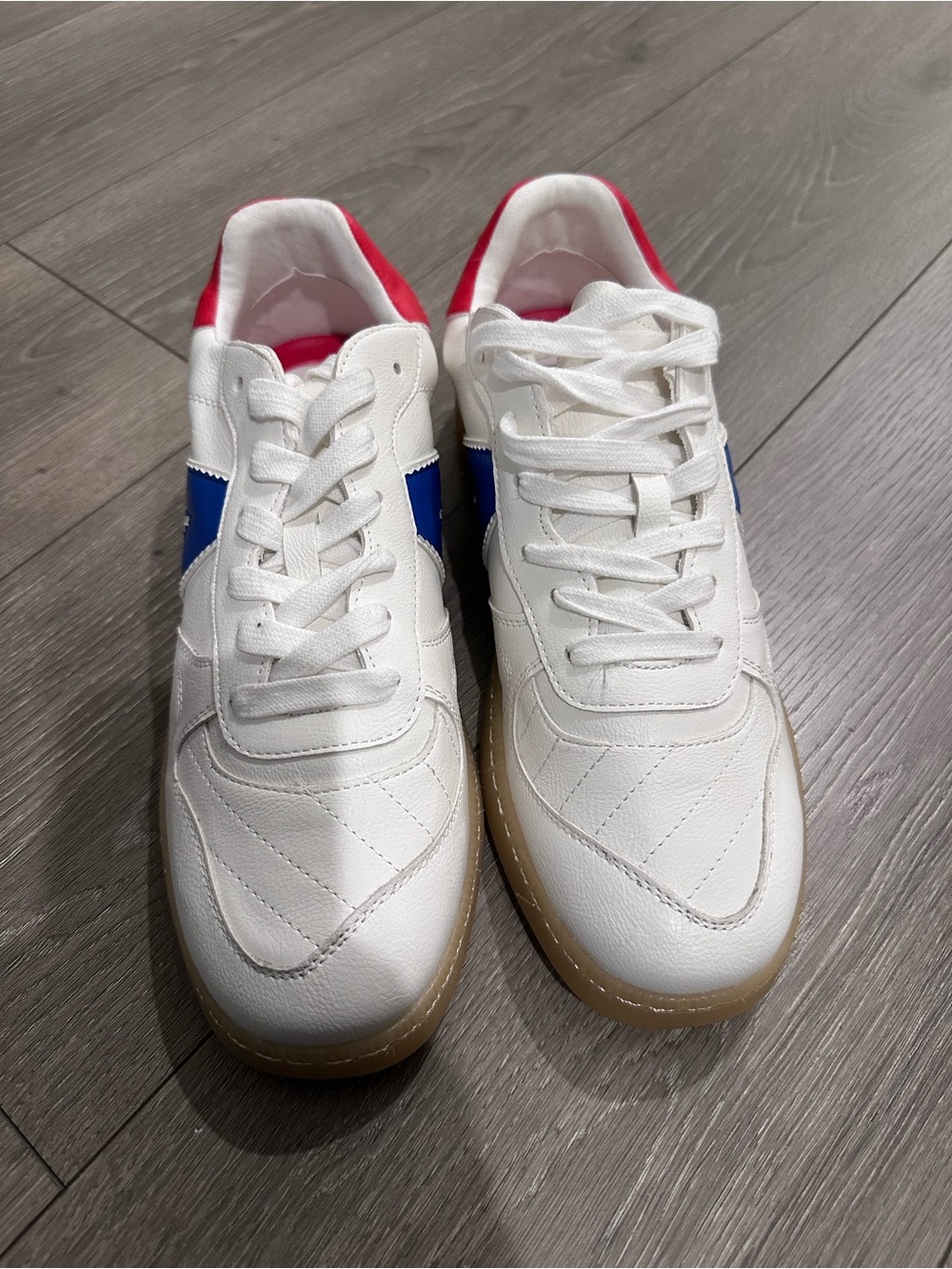 MIA White Sneakers with Blue Side Stripe and Red Heel - NEVER WORN